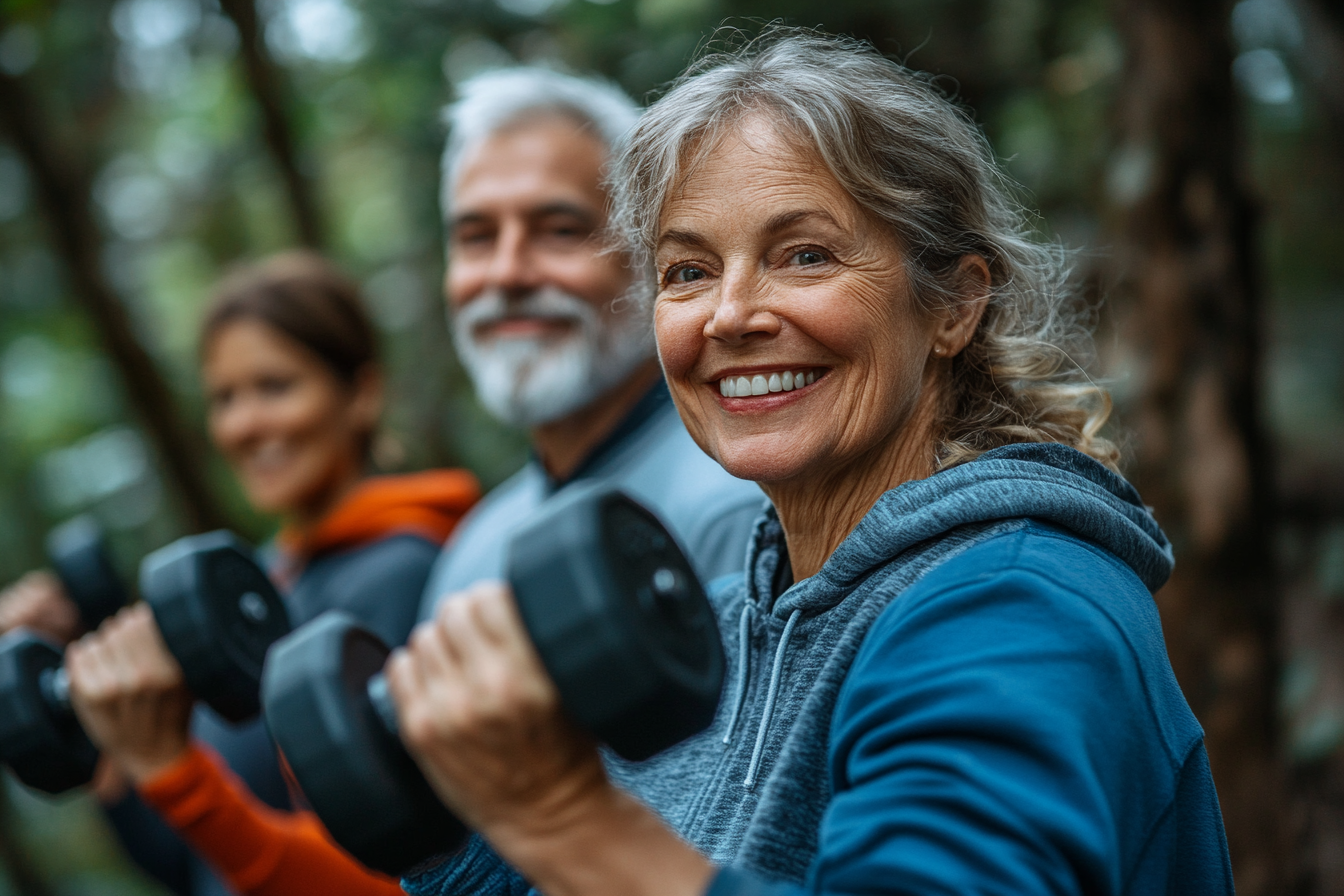 Група старших людей на заняттях з фітнесу